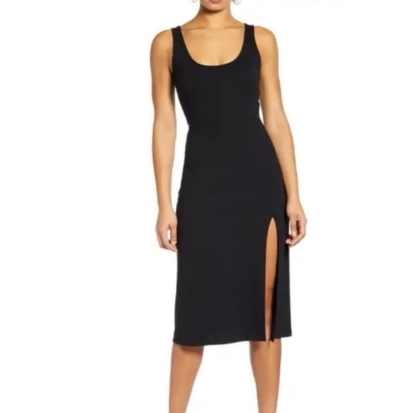 NWOT Open Edit Black Scoop Neck Midi Dress, Size M - Picture 1 of 6